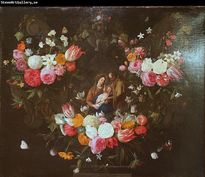 Jan Van Kessel Garland of Flowers with the Holy Family